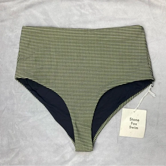 New Stone Fox Swim Senna Bikini Bottoms Sage Grid - Picture 10 of 12